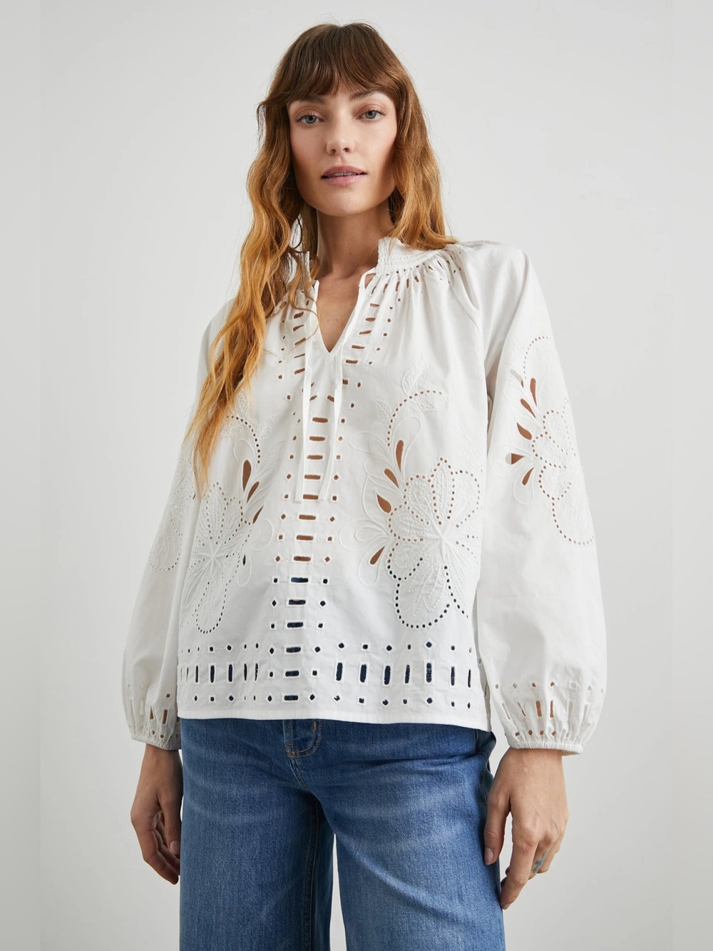 Rails Lucinda Top Women's White Eyelet Peasant Blouse